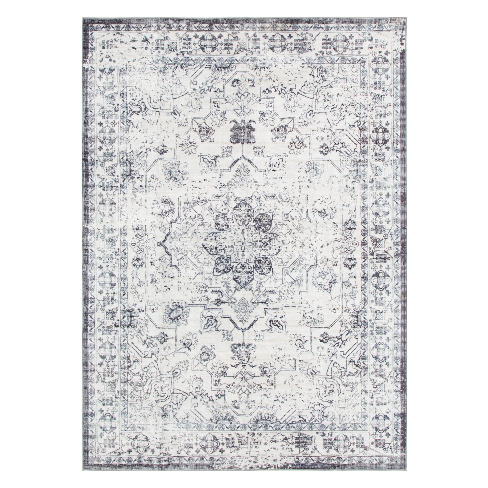 Decorative area rug with intricate pattern on a white background