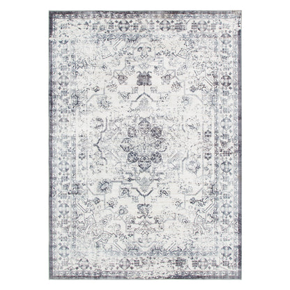 Decorative area rug with intricate pattern on a white background
