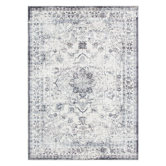 Decorative area rug with intricate pattern on a white background