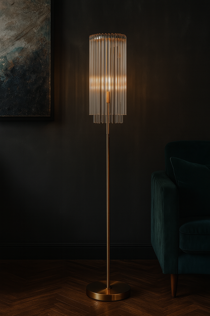 Zella | Glass Rod Floor Lamp - Brass