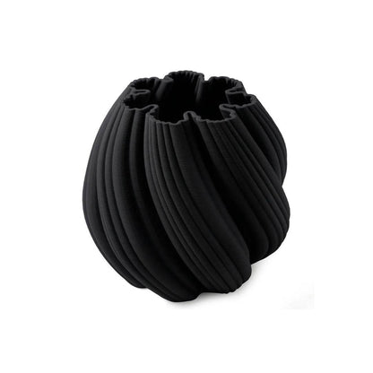 Mirra Interiors modern twist vase decor in black with a unique ribbed design