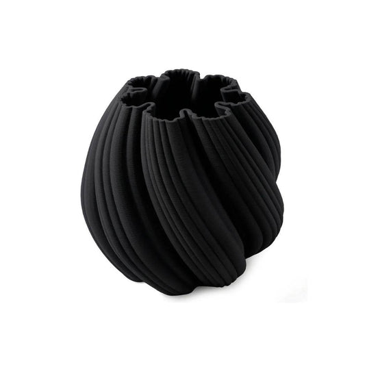 Mirra Interiors modern twist vase decor in black with a unique ribbed design