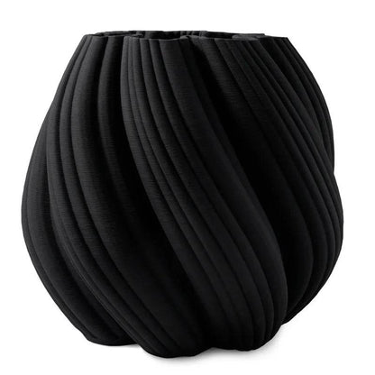 Mirra Interiors modern twist vase decor in black with a unique ribbed design for contemporary interiors