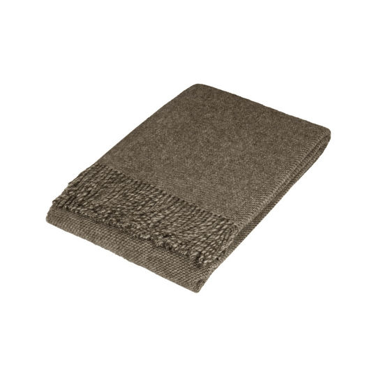 Brown knitted throw blanket on a white background
