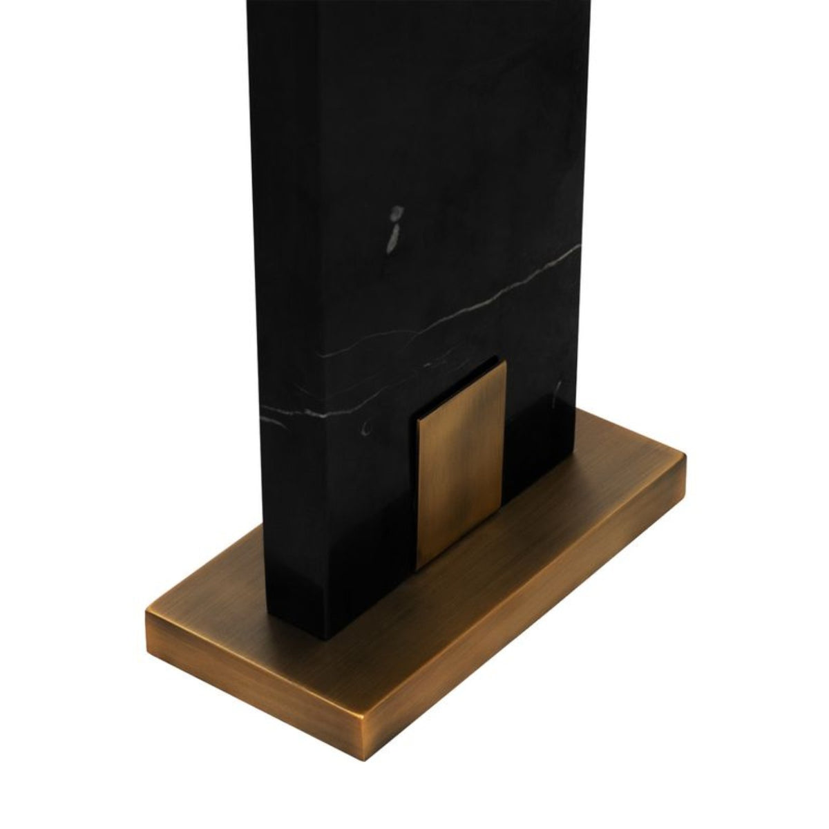 Black marble veining and antique brass base detail of Nera lamp