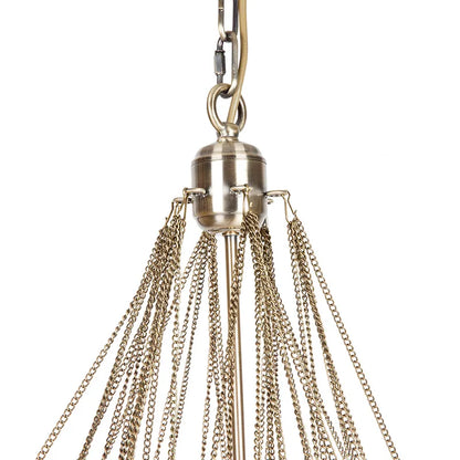 Decorative hanging orb pendant with multiple chains on a white background