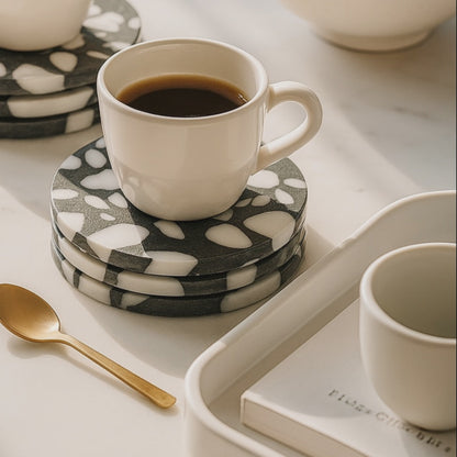 Hide | Set of 4 Terrazzo Coasters - Black/White