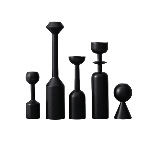 Minimalist Wooden Candle Holder Set of 5 Black - Mirra Interiors