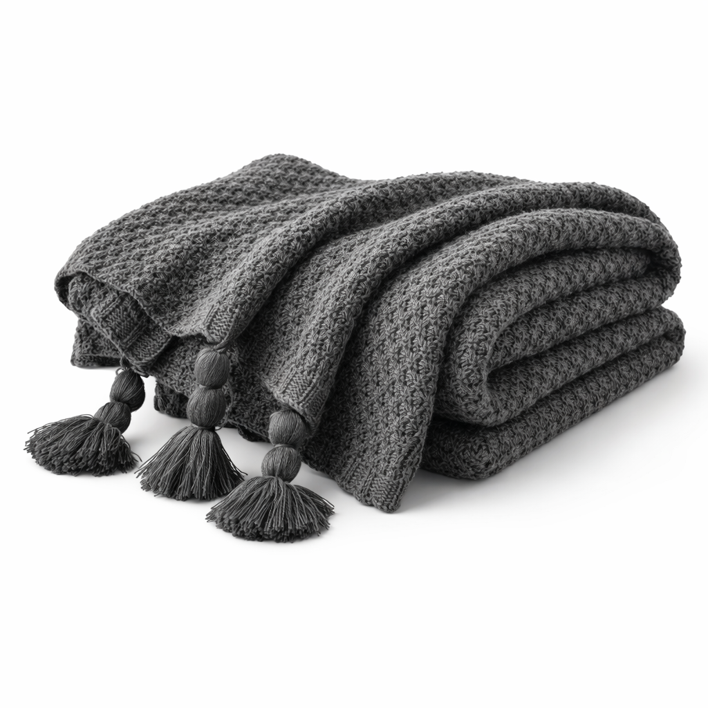 Celeste | Soft Tassel Acrylic Throw Rug - Dark Grey