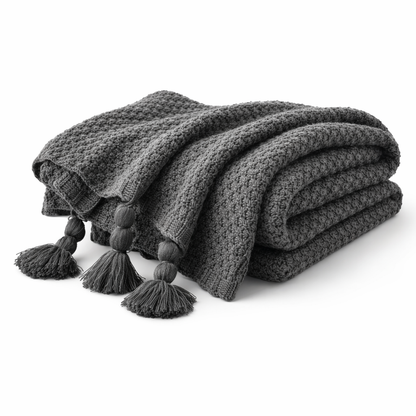 Celeste | Soft Tassel Acrylic Throw Rug - Dark Grey