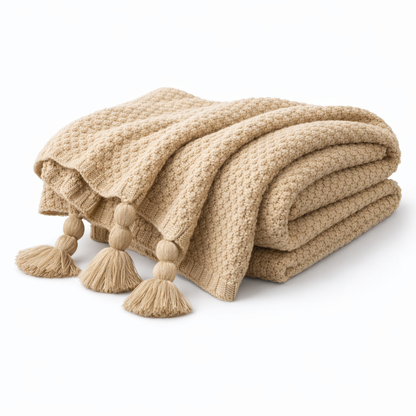 Celeste | Soft Tassel Acrylic Throw Rug - Beige