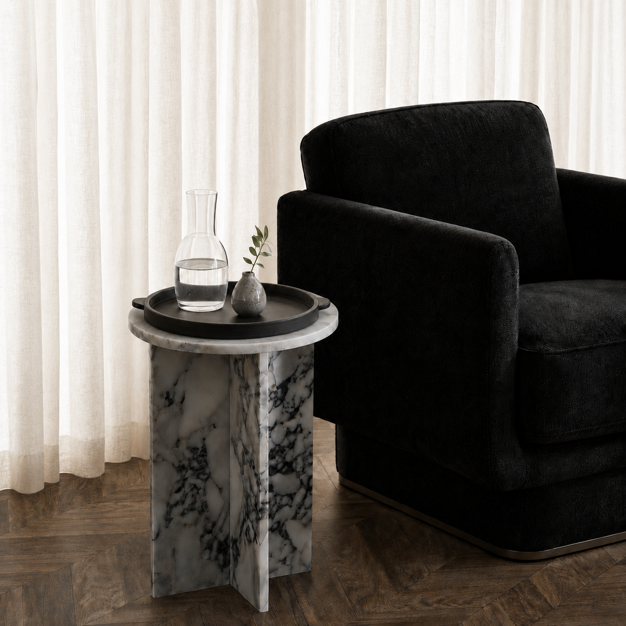Amani | Sculptural Cement Tray - Black
