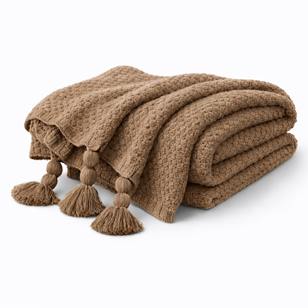 Celeste | Soft Tassel Acrylic Throw Rug - Mocha