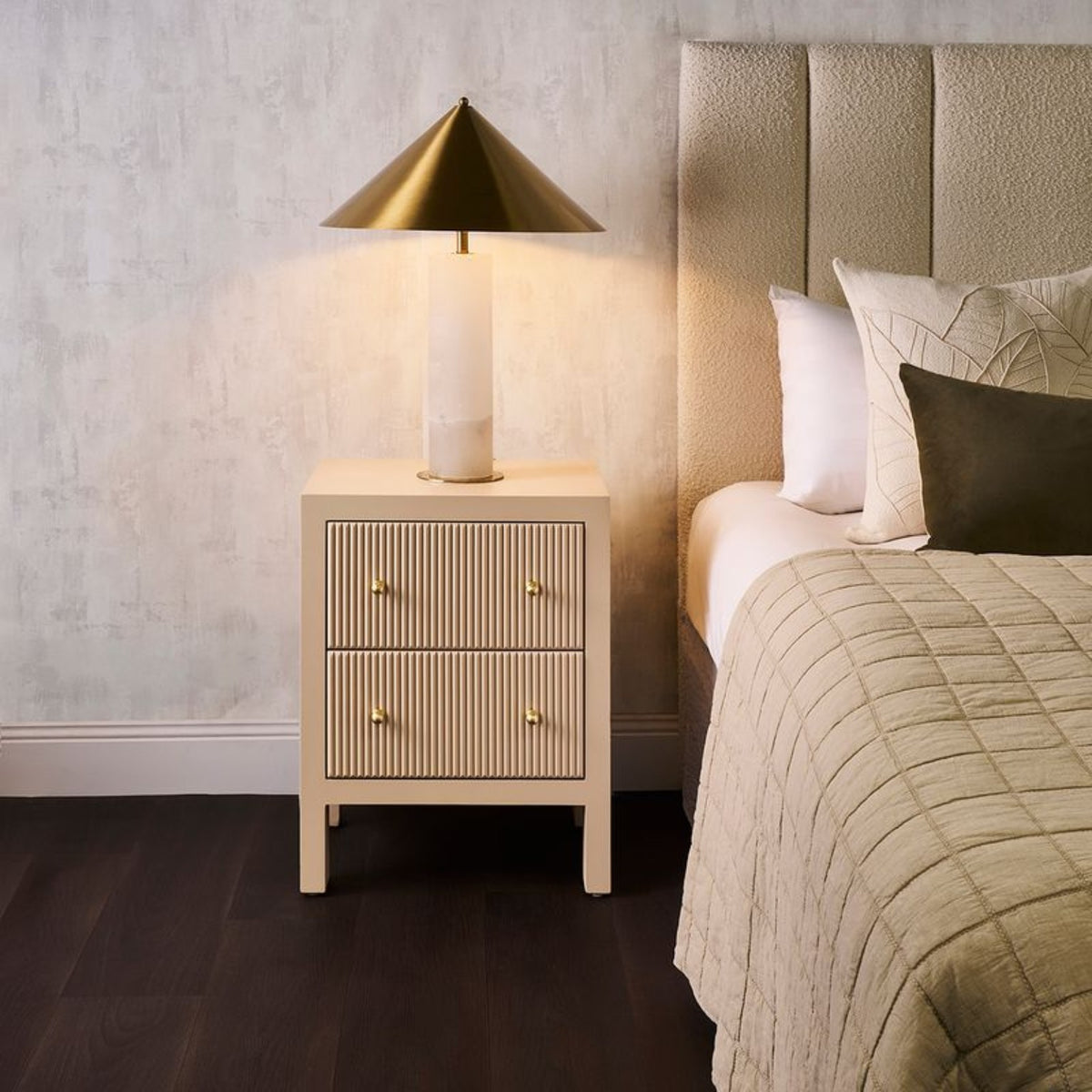 Solene table lamp styled on bedside table