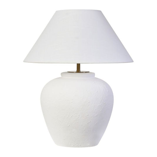 Sora white textured table lamp with tapered white shade