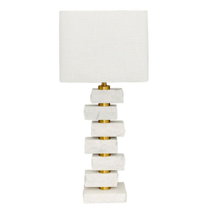 Strata stacked white marble table lamp