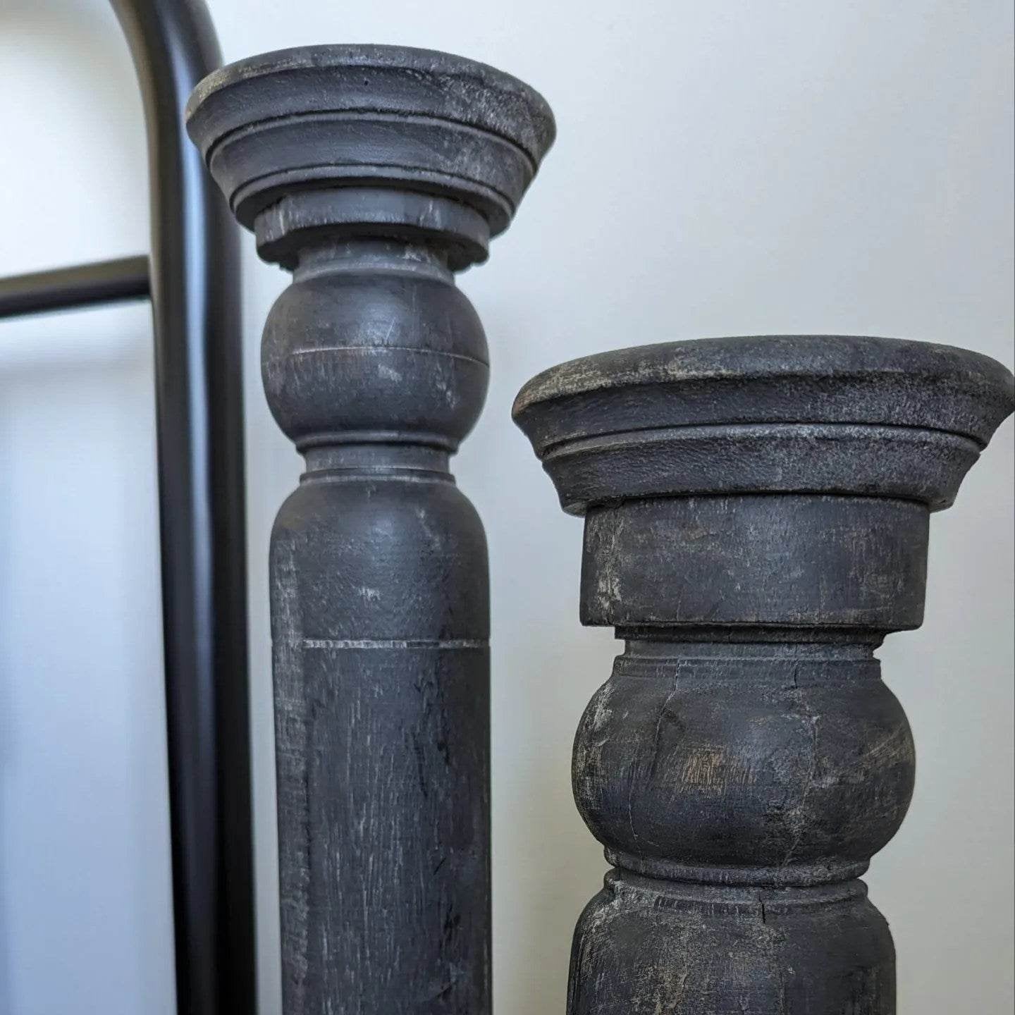 Ulysis | Antique Wood Candle Stand Washed Black (assorted) - Mirra Interiors
