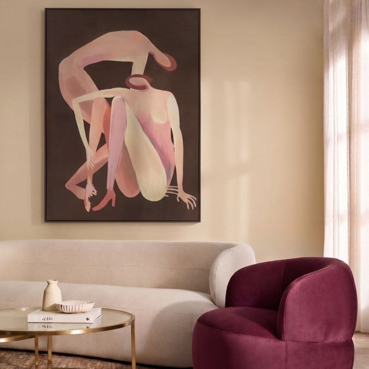 The Shape of Us abstract canvas styled in a living room