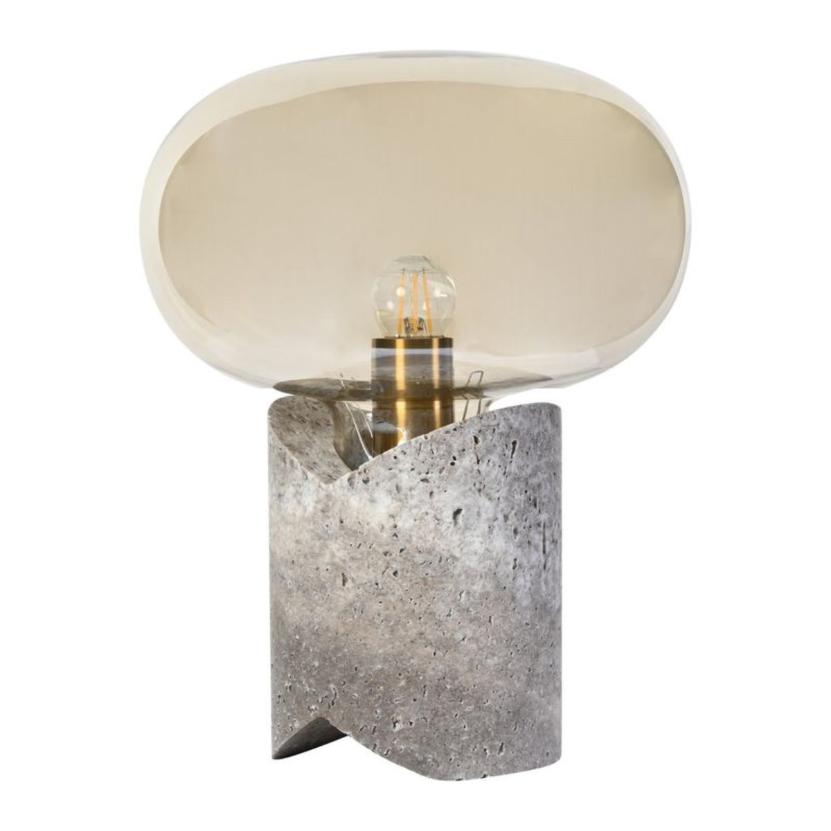 Vela grey marble table lamp with amber glass shade