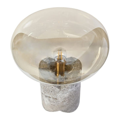 Vela table lamp viewed from above showing amber glass shade