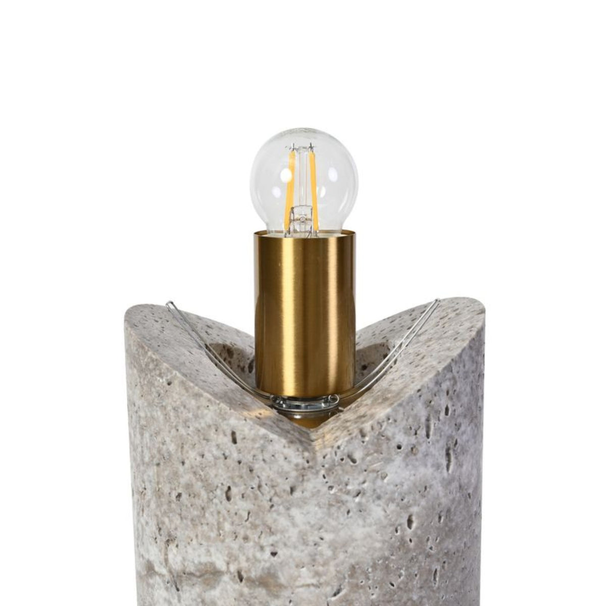 Vela table lamp grey stone base and brass fitting detail