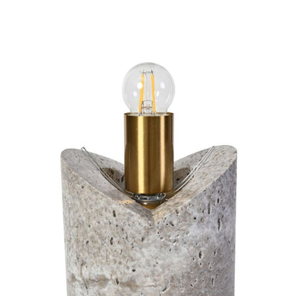 Vela table lamp grey stone base and brass fitting detail