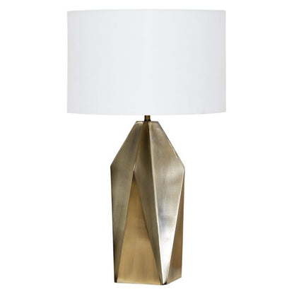 Vesper brass table lamp with white drum shade