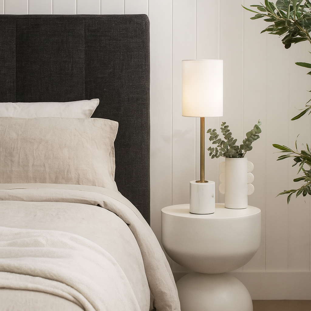 Nora | White Marble Table Lamp - Brass