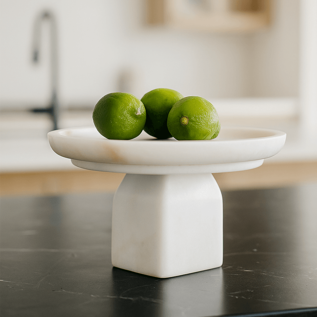 Eden | White Marble Pedestal Bowl - White (Large) - Mirra Interiors